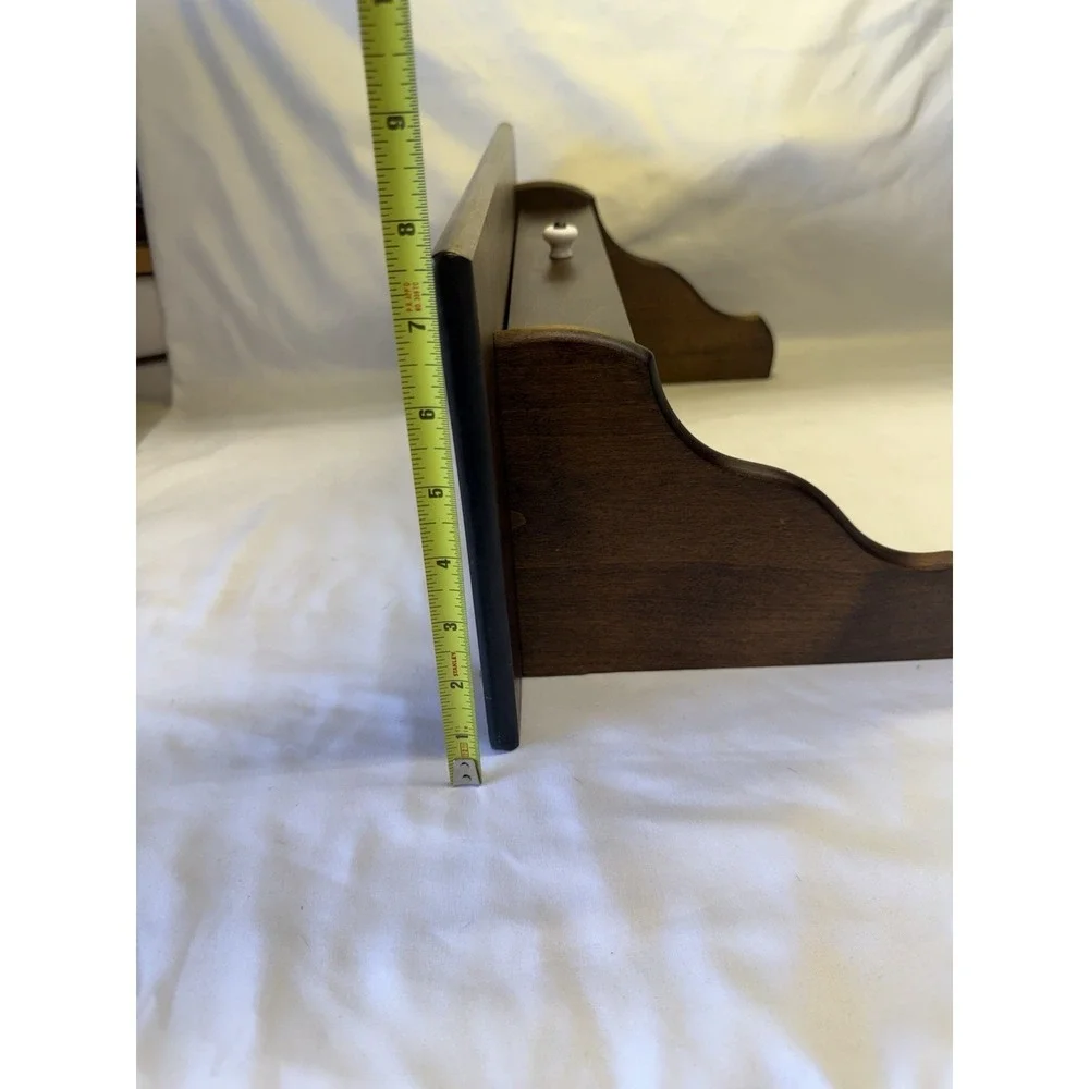 Vintage Rustic Brown Wood Shelf With Drawer And Plate Groove 18